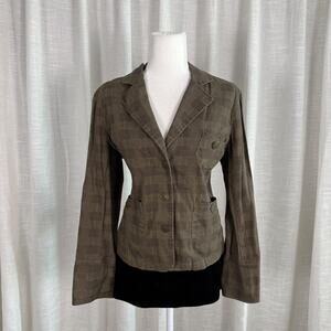 Gitano Blazer Jacket Womens Medium Brown Plaid Button Front Stretch Tailored